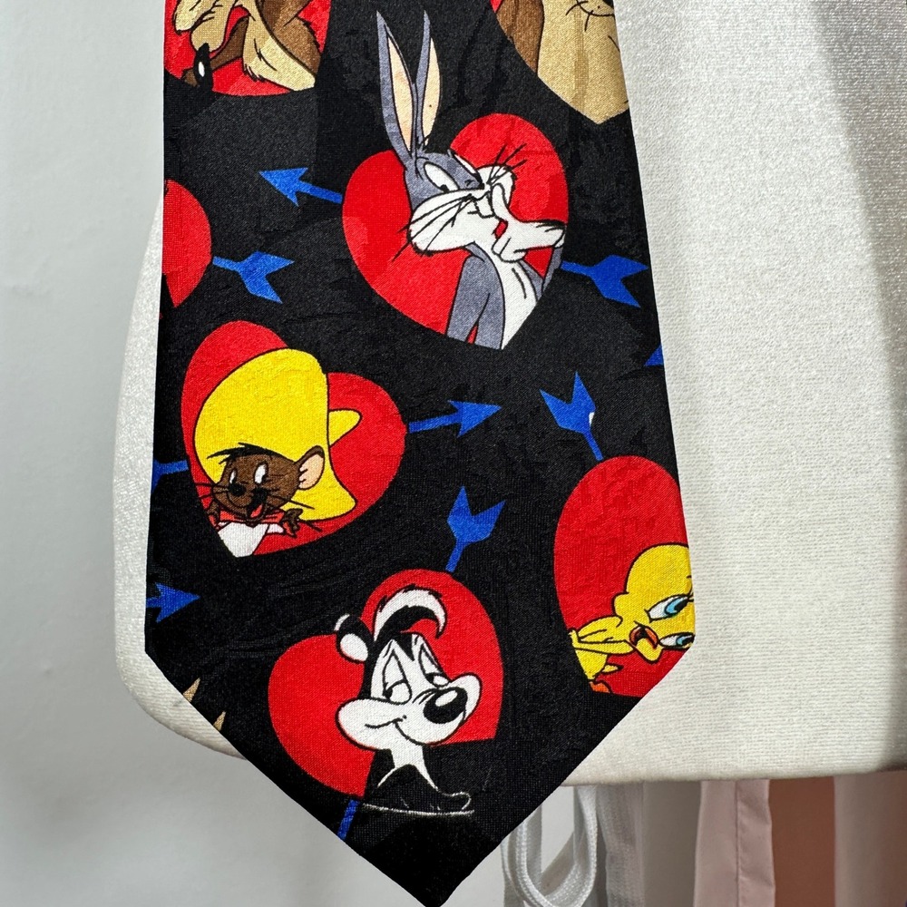 Looney Tunes Mania Necktie Mens OS Black Excellent Vintage 1994 Hearts